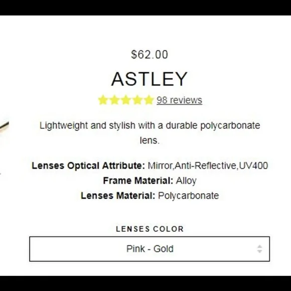 Abella Astley Pink Mirrored Aviatior sunglasses - Picture 2 of 5